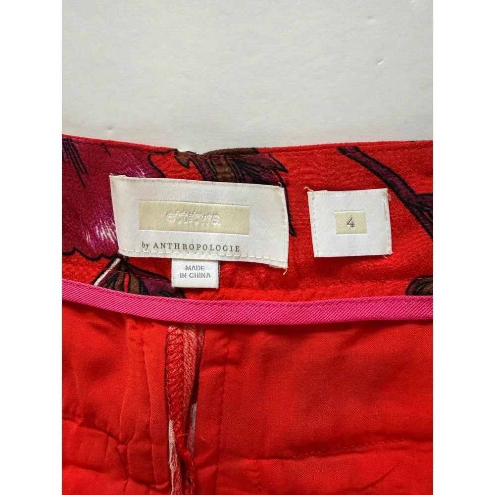 Ett Twa Anthropologie Womens  Red Boho Floral Wide Leg Pants High Rise Size‎ 4